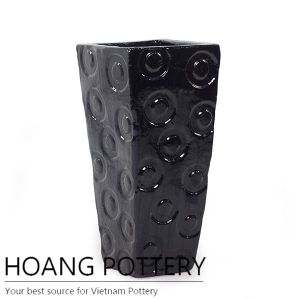 Black tall square pattern ceramic planter