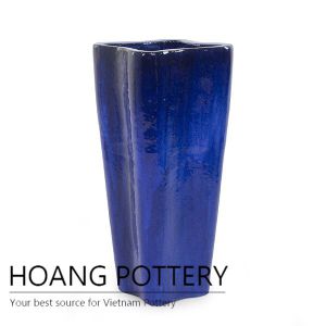 Blue square ceramic planter for outdoor