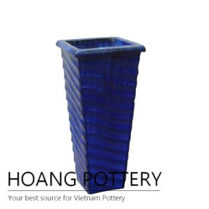 Blue wave tall ceramic planter
