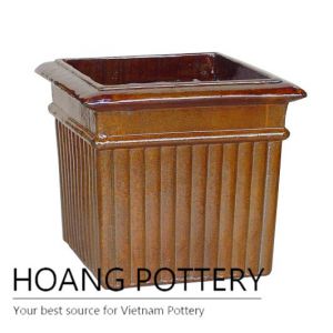 Brown ceramic line garden pot