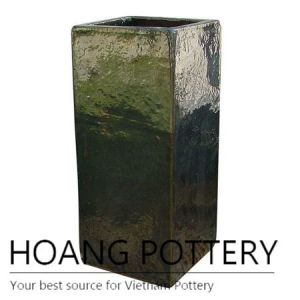 Glossy black tall square ceramic garden pot