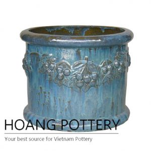 Grape blue round ceramic planter