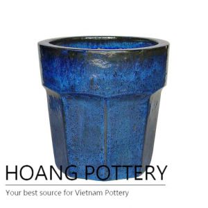 Hexagon bottom blue ceramic planter