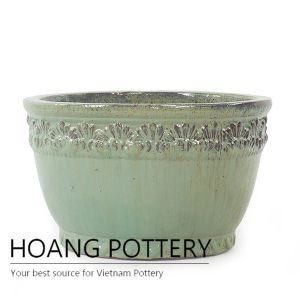 Light green flower pattern ceramic planter