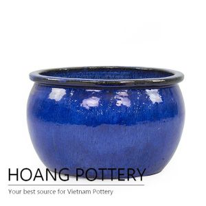 Low round simple ceramic planter