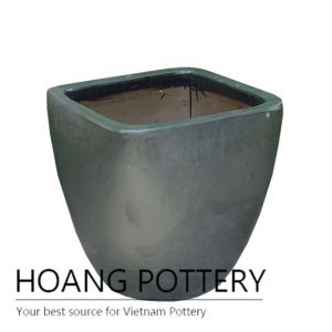 Matt black low square ceramic planter