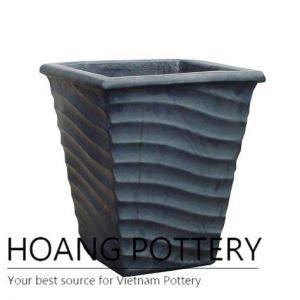 Matt black wave square ceramic planter