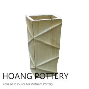 Medium overburnt cream square ceramic pot