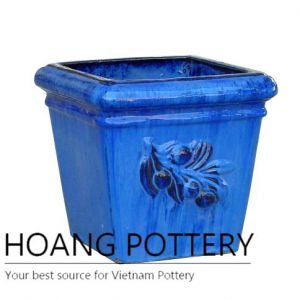 Olive blue pattern ceramic planter