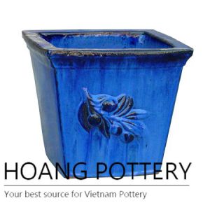 Olive blue small ceramic square pot