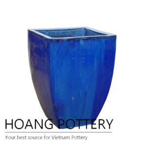 Pacific blue square ceramic planter