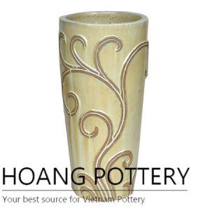 Roots pattern tall round ceramic pot