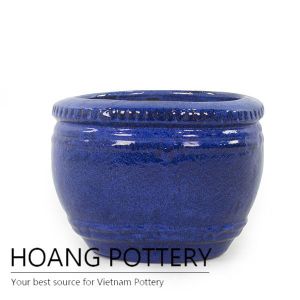 Round ceramic planter for garden