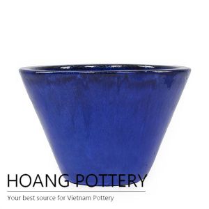Simple round blue ceramic planter