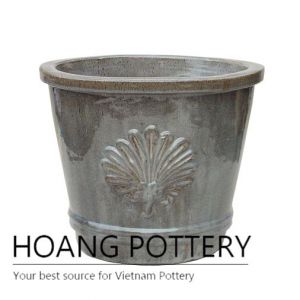 Smoke color round ceramic planter