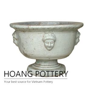 White ceramic low cup ceramic pot