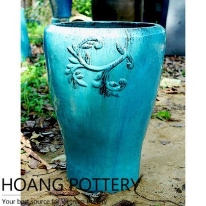 Aqua Blue Pattern Ceramic Flower Planters (HPAN054)