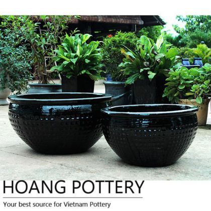 Black Ceramic Pots with Diamond Design (HPDB023)