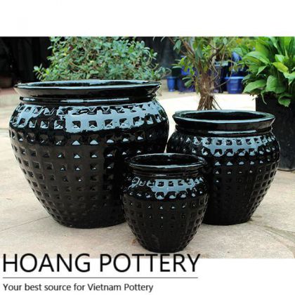 Black Round Ceramic Glazed Planter Garden (HPDB008)