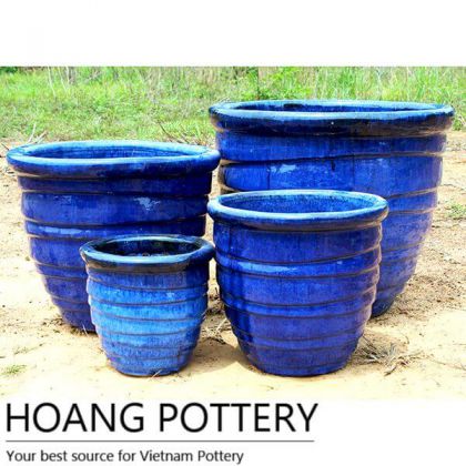Blue Round Glazed Ceramic Planter (HPTH003)
