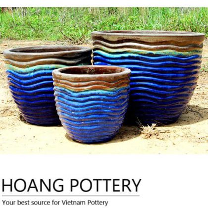 Blue Round Wave Glazed Ceramic Pots (HPTH007)