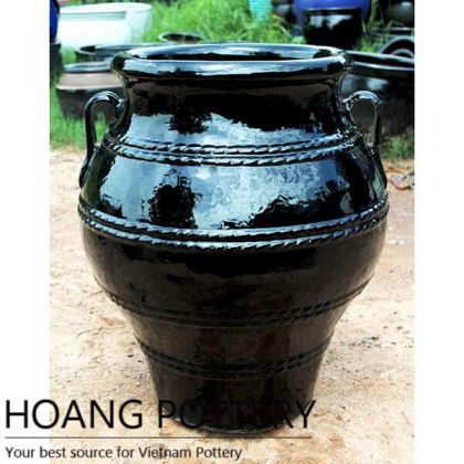 Large Black Round Glazed Ceramic Pots (HPTV055)