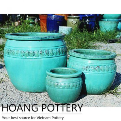 Round Aqua Green Glazed Ceramic Planters (HPPN017)