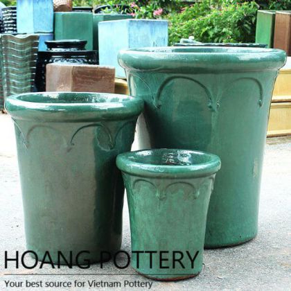 Medium-sized Round ceramic planter with pattern (HPDB005)