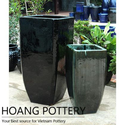 Square Black Glazed Ceramic Pots Garden Decor (HPTV062)