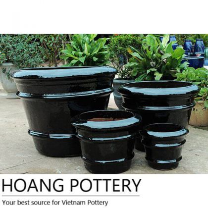 Vietnamese Black Glazed Ceramic Pot Outdoor (HPDB011)