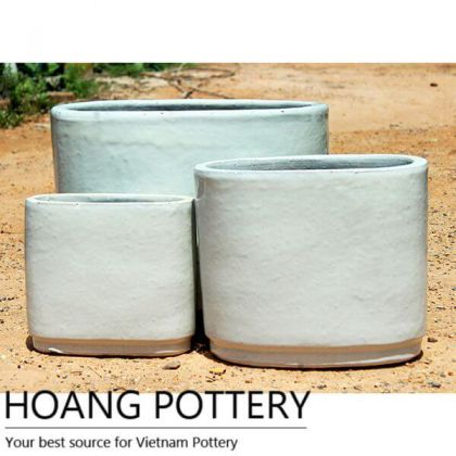 White Round Glazed Ceramic Pots Outdoor (HPAN036)
