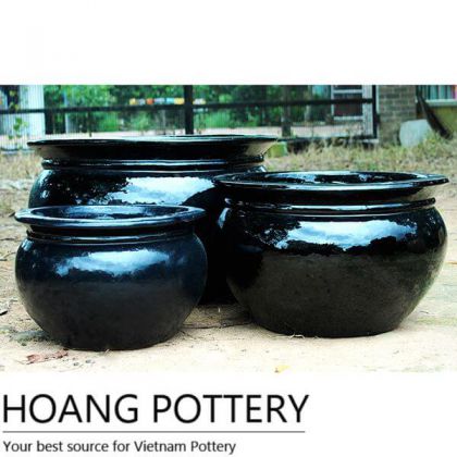 Black Round Ceramic Glazed Pots (HPDB001)
