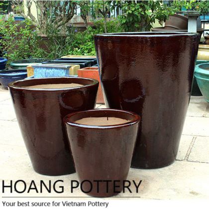 Brown Modern Ceramic Glazed Flower Pots (HPDB017)