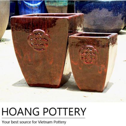 Flower Pattern Brown Glazed Ceramic Pots (HPLO004)