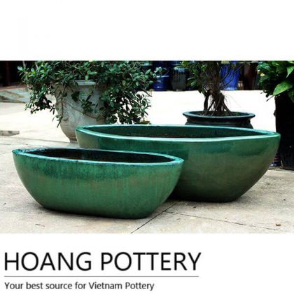 Oval Glazed Ceramic Flower Pots Outdoor (HPDB022)