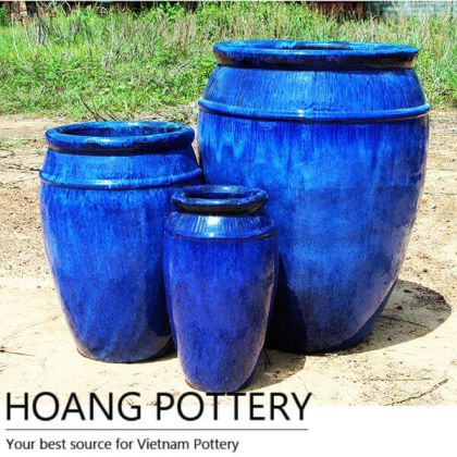 Ring Pattern Aqua Blue Glazed Ceramic Pots (HPTH008)