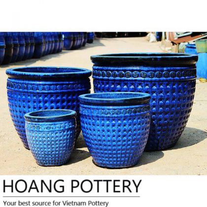 Blue Glazed Ceramic coin Pattern Pots (HPTR020)
