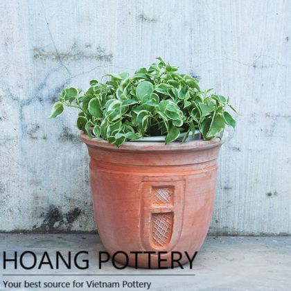 Pattern Red Terracotta Flower Pot (HPTC041)