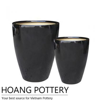 Black Glazed Ceramic Planter Indoor (HPIP028)