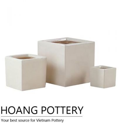 Carved Cube Glazed Ceramic Bonsai Pots (HPIP039)