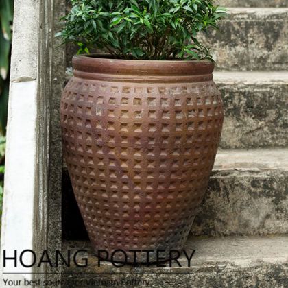 Diamond pattern Design Black Clay Flower Pot Garden Decor (HPHP073)