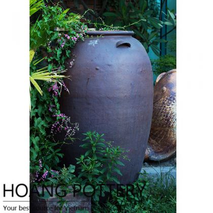 Giant urn Black Clay Flower Pot Outdoor (HPHP094)