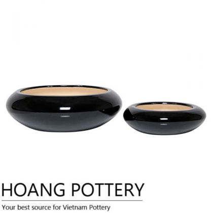 Low Round Black Ceramic Bonsai Pot (HPIP003)