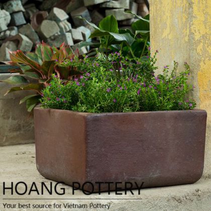Low Square Dark Clay Flower pot Outdoor Decor (HPHP096)
