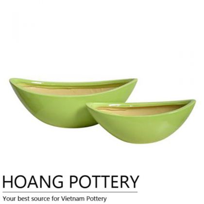 Oval Green Glazed Ceramic Bonsai Pot (HPIP034)