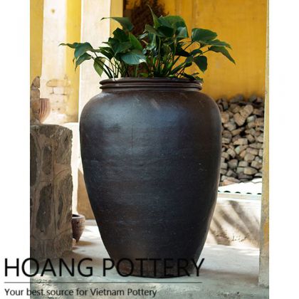 Quality Black Clay Flower Urn Pot Outdoor (HPHP089)