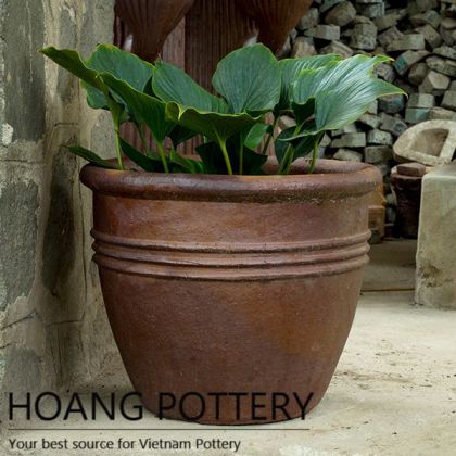 Round Black Clay Flower Planter Outdoor (HPHP027)