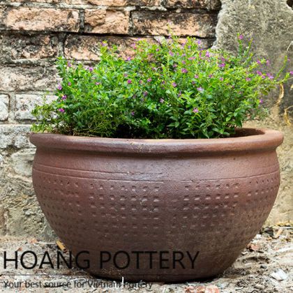Round Black Clay Flower Pot Garden (HPHP045)