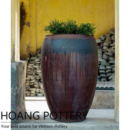 Tall Round Black Clay Flower Pot Decor (HPHP091)
