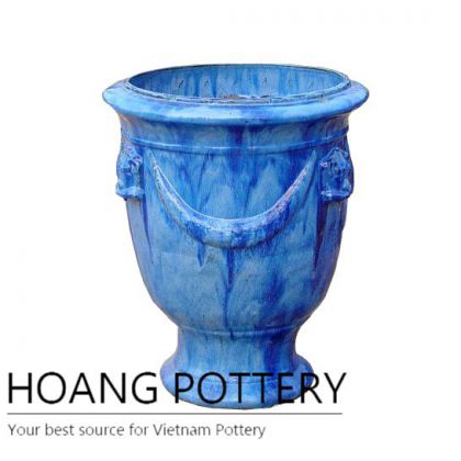 Big tall blue ceramic cup for garden